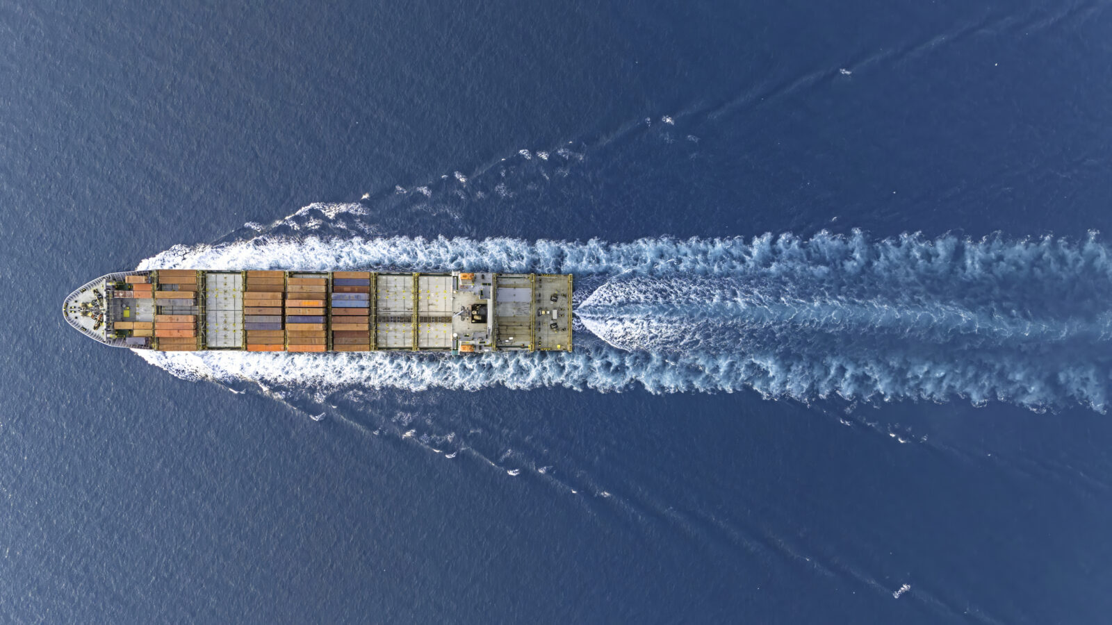 Aerial view container ship, Global business import export logistic transportation of international by container cargo ship in the open sea.
